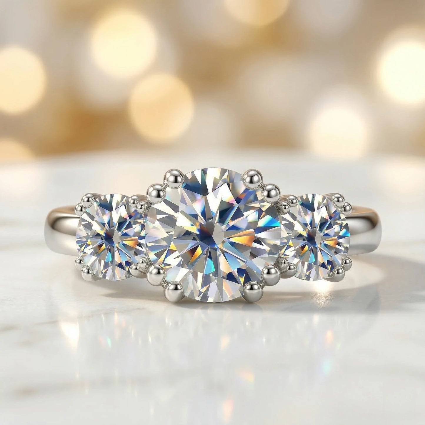 5cttw D Color Moissanite Diamond Ring 925 Sterling Silver 18k Gold Plated Three Stone Engagement Wedding Rings