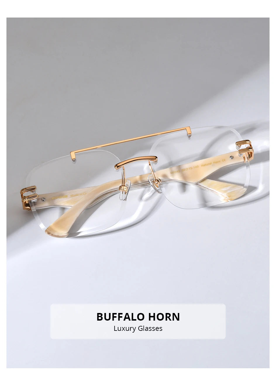 HEPIDEM Buffalo Horn Glasses Men 2025 New Luxury Brand Design Rimless Frameless Big Oversize Square Buffs Eyeglasses Frame Women