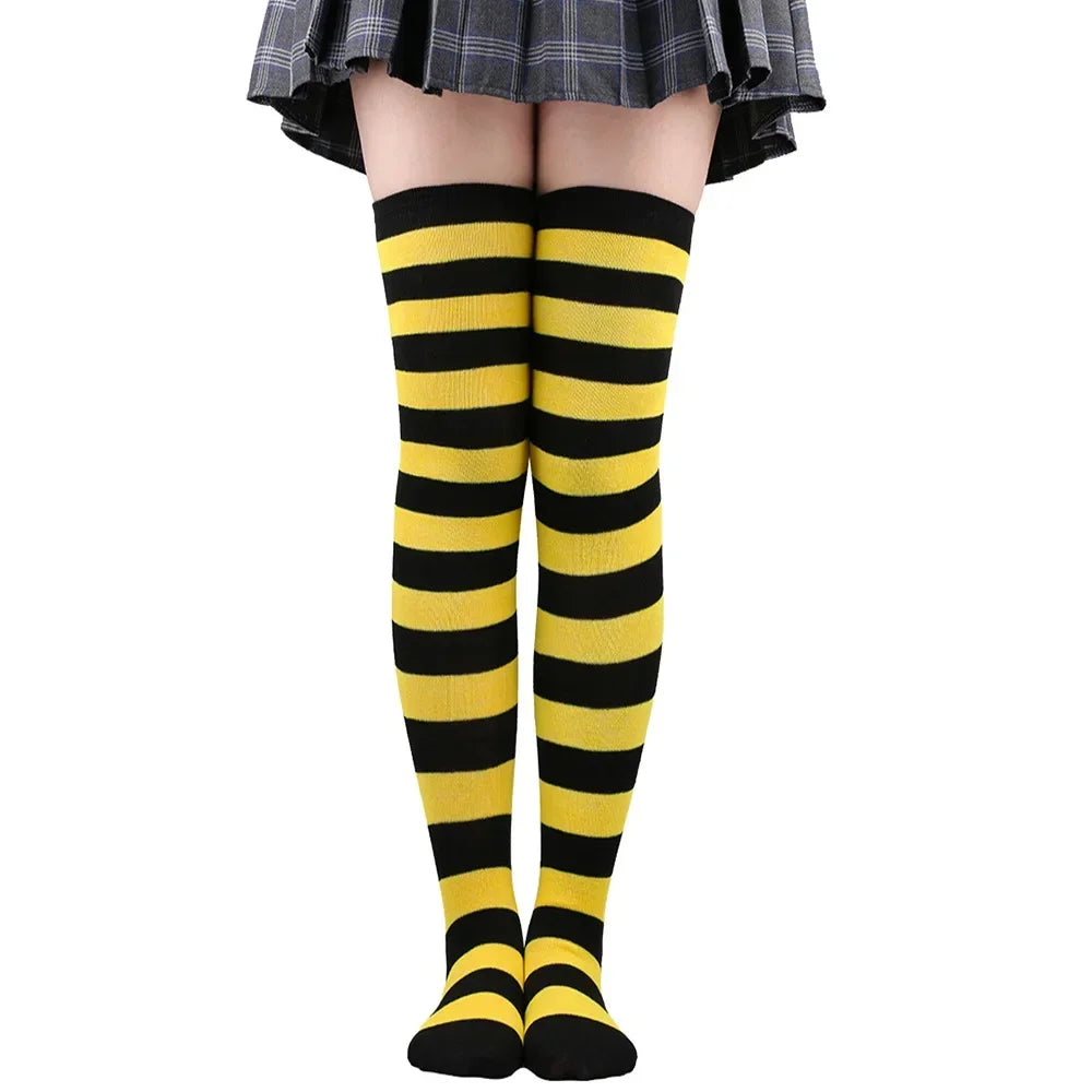 Womens Striped Thigh High Stockings Ladies Girls Black White pink Long Over Above Knee Socks femboy Cosplay Lolita Harajuku Y2k