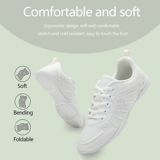 Women White Cheerleading Shoes Breathable Mesh Light Non Slip Flat Gymnastics Dance Training Competition Sneakers For Girls 2411