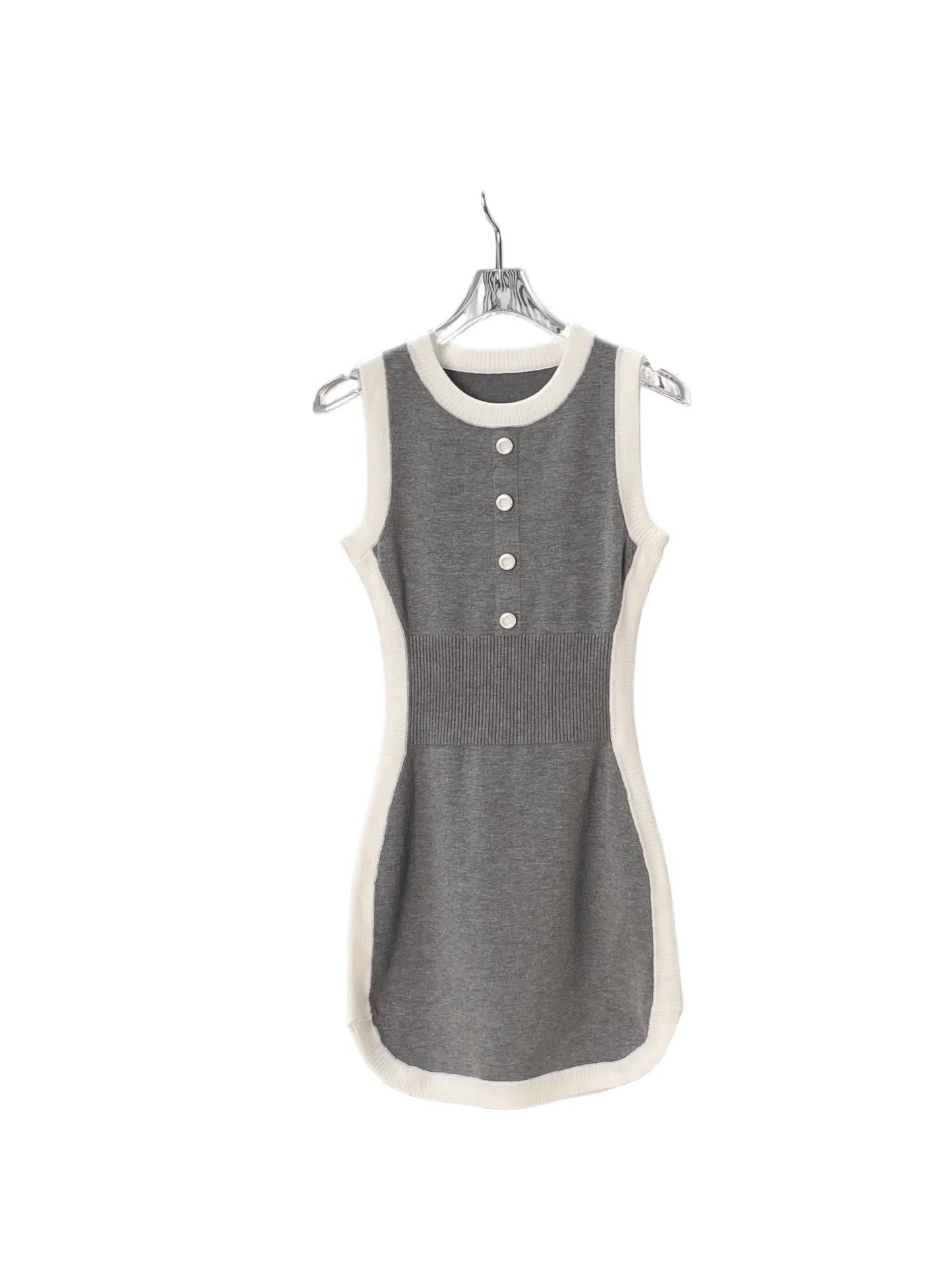 Women's Casual Fashion Knitted Sleeveless round Neck Solid Color Dress Spring Autumn Style 26702185
