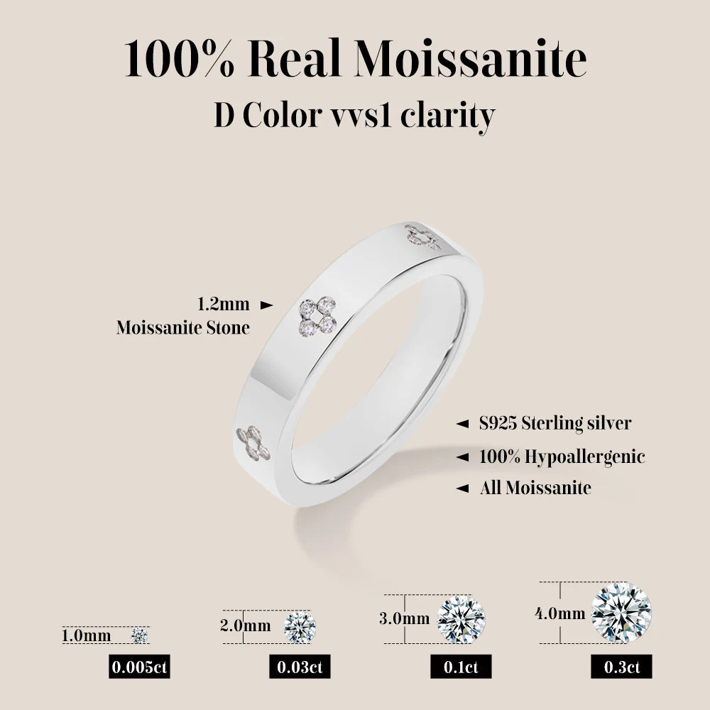 ATTAGEMS Simple D VVS1 Moissanite Ring Round Cut 1.2mm S925 Sterling SIlver Wedding Band Jewelry For Women