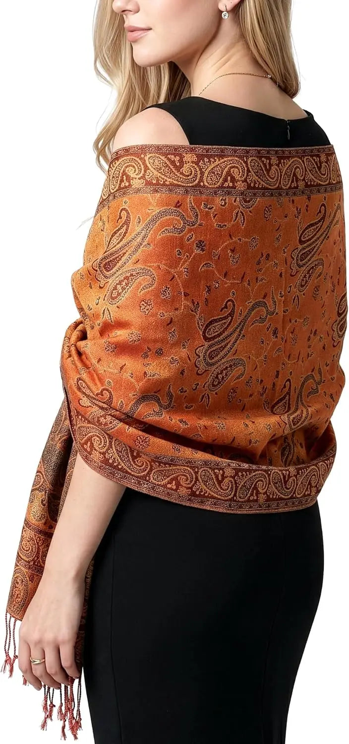 Reversible Paisley Pashmina Rave Scarf – Exotic Indian Shawls and Wraps for Evening Dresses, Festivals, All Seasons