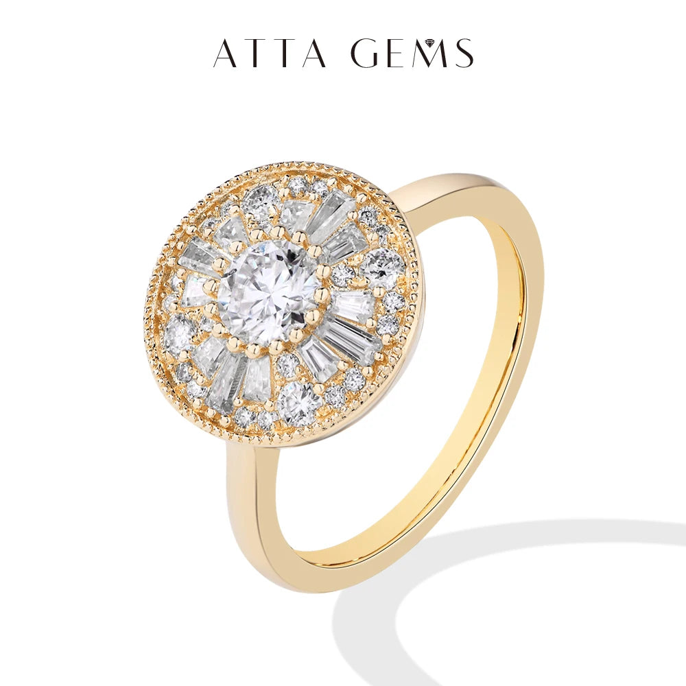 ATTAGEMS Round Cut 0.5CT Full Moissanite Ring DVVS1 Real 925 Sterling Silver for Women Engagement Fine Jewelry Shipping From USA