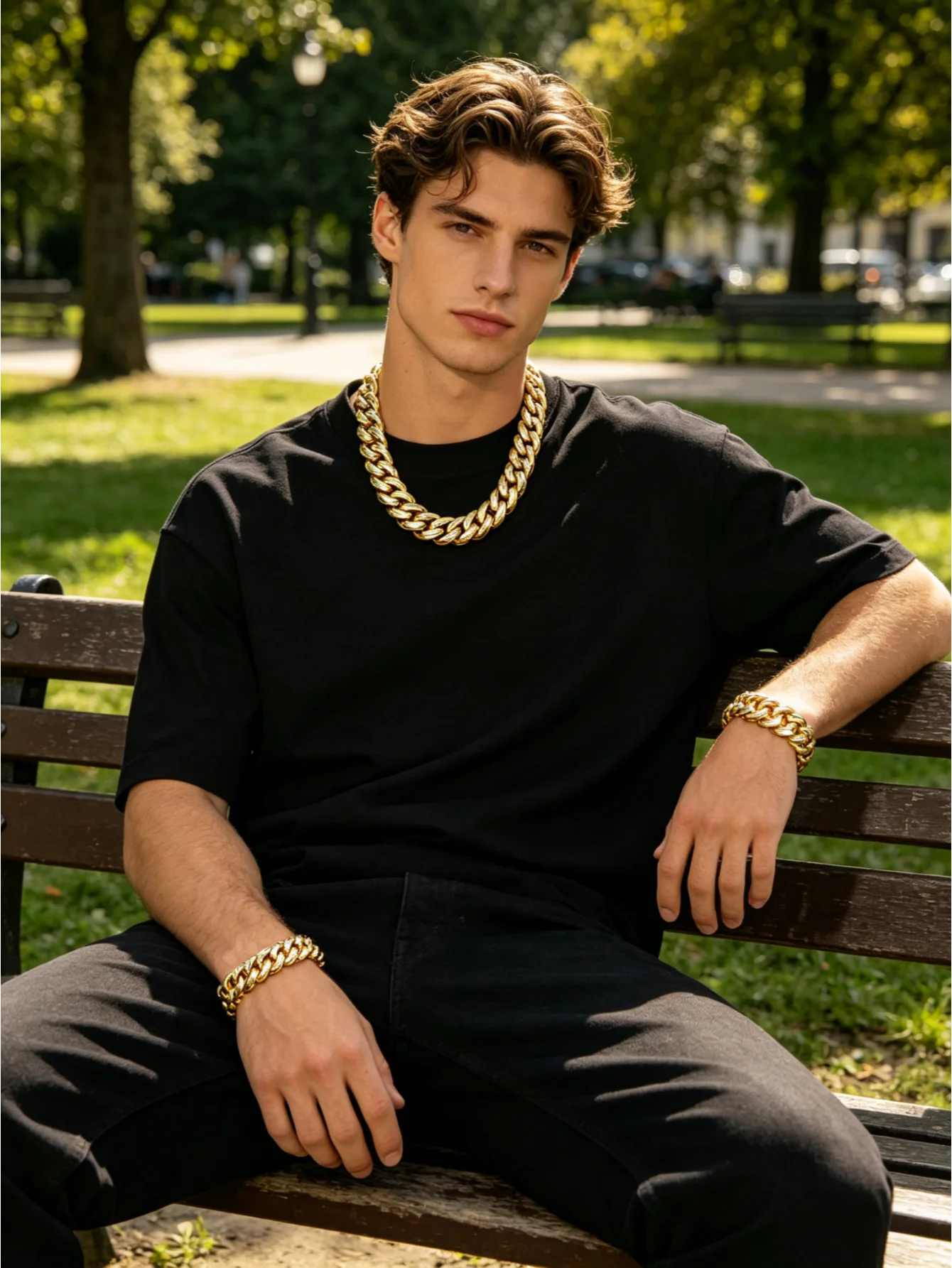 8-22mm Gold Color Stainless Steel  Cuban Miami Link Chain Necklaces for 18k Gold-plated Men (1PC)