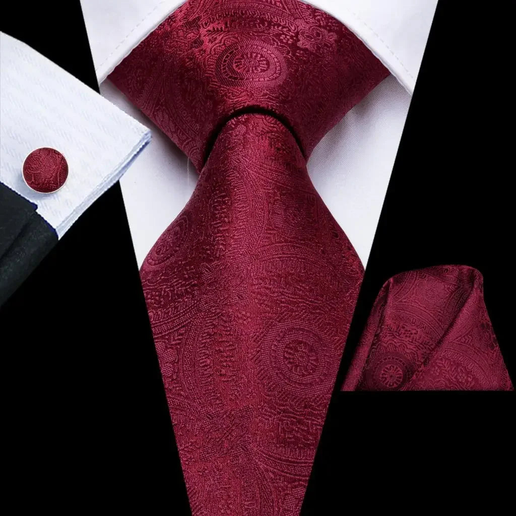 Hi-Tie Paisley Wine Red 100% Silk Men's Tie NeckTies 8.5cm Ties for Men Formal Business Luxury Wedding