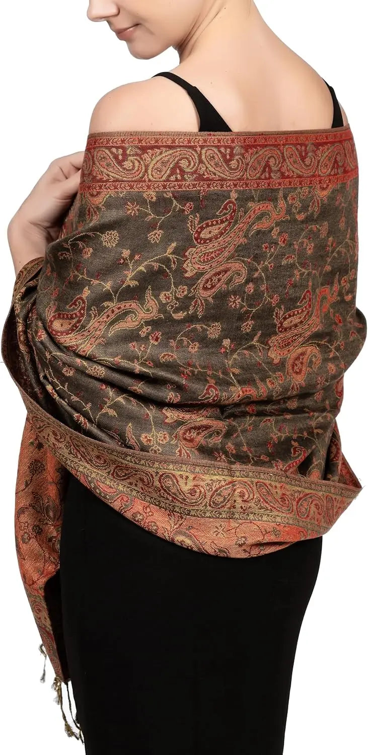 Reversible Paisley Pashmina Rave Scarf – Exotic Indian Shawls and Wraps for Evening Dresses, Festivals, All Seasons