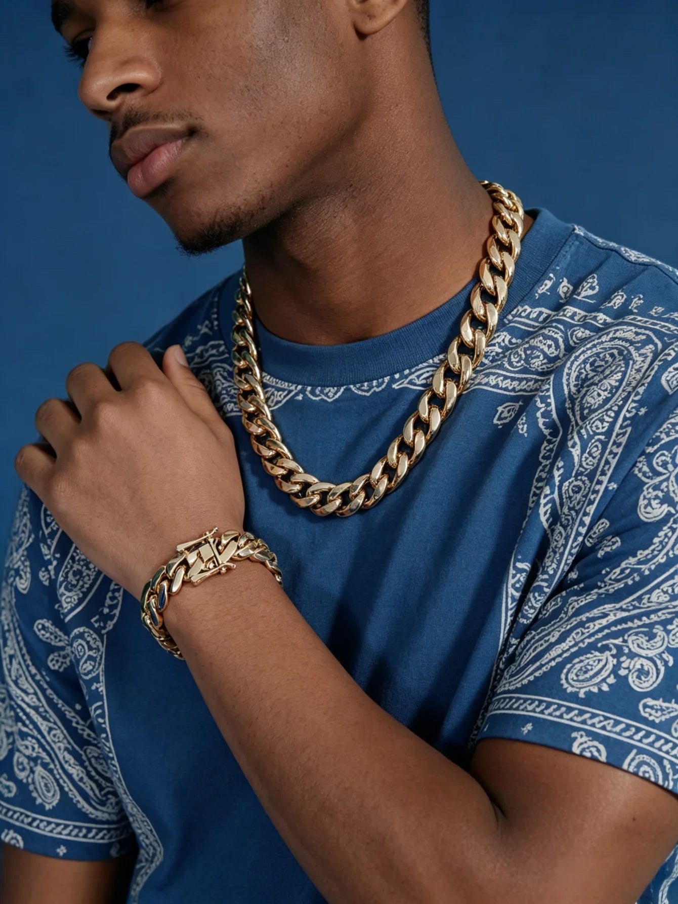 8-22mm Gold Color Stainless Steel  Cuban Miami Link Chain Necklaces for 18k Gold-plated Men (1PC)