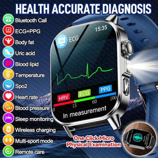Accurate Health Diagnosis ECG Smart Watch Blood Pressure Blood Oxygen Blood Fat Uric Acid Temp Bluetooth.