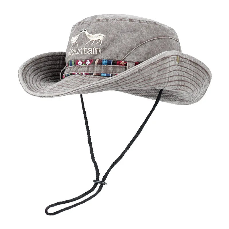 Outdoor Sun Hat Woman Bucket Hat Men Embroidered Vintage Beach Waterproof Fisherman Fishing Cap Summer Foldable Bob Man Panama