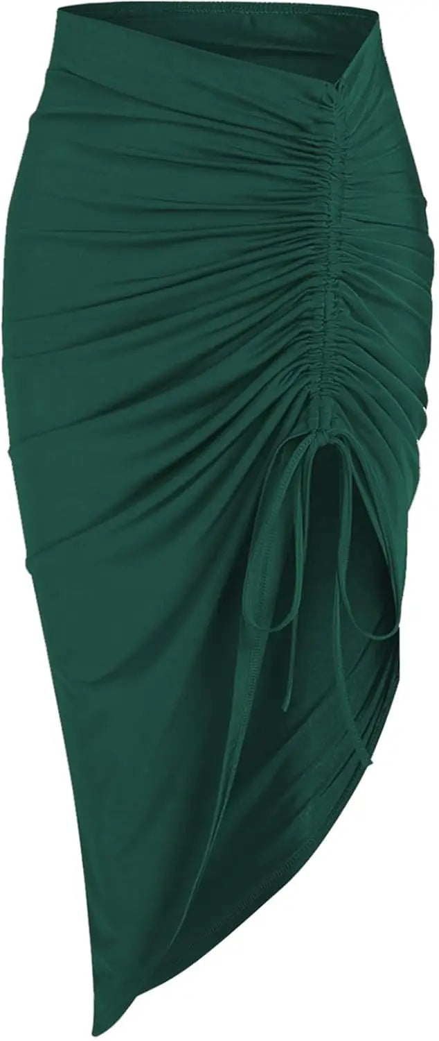 Women's Boho Skirt Asymmetrical Skirts Tied Floral Paisley Printed High Waist Ruched Skirts for Women