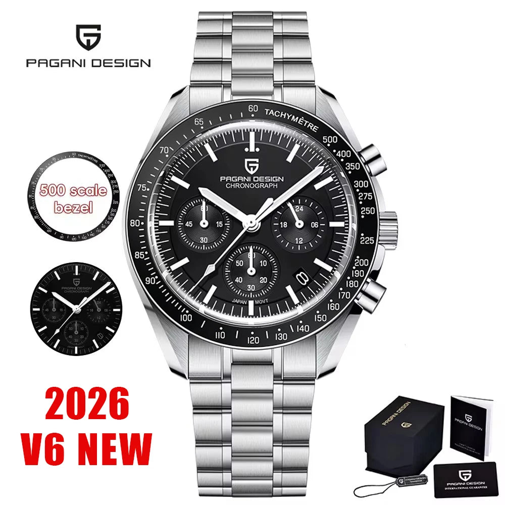 2026 New PAGANI DESIGN Moon V6 Men's Watches Luxury Quartz Watch For Man Chronograph VK63 AR Sapphire Mirror Luminous