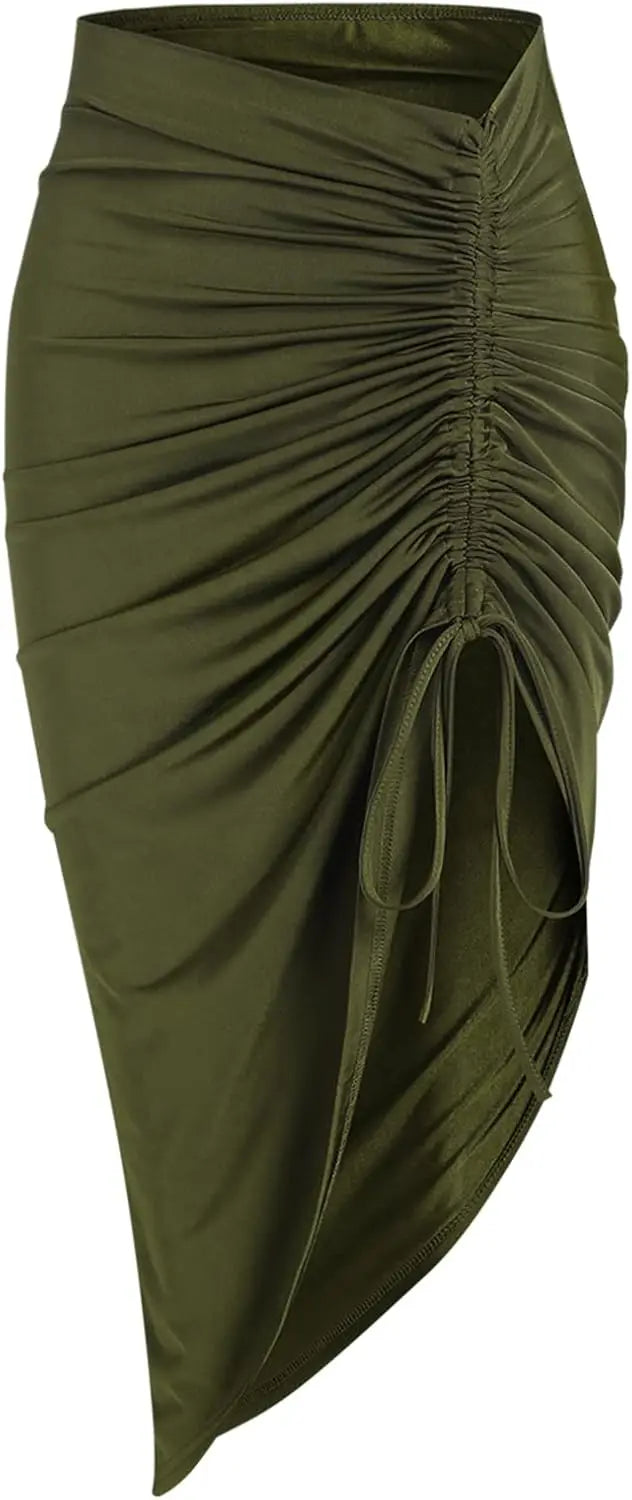 Women's Boho Skirt Asymmetrical Skirts Tied Floral Paisley Printed High Waist Ruched Skirts for Women