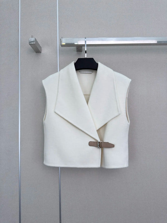 Women's Fashion Elegant Sleeveless Suit Collar Button Pure Color Wool Vest Autumn Winter New Style 26713219