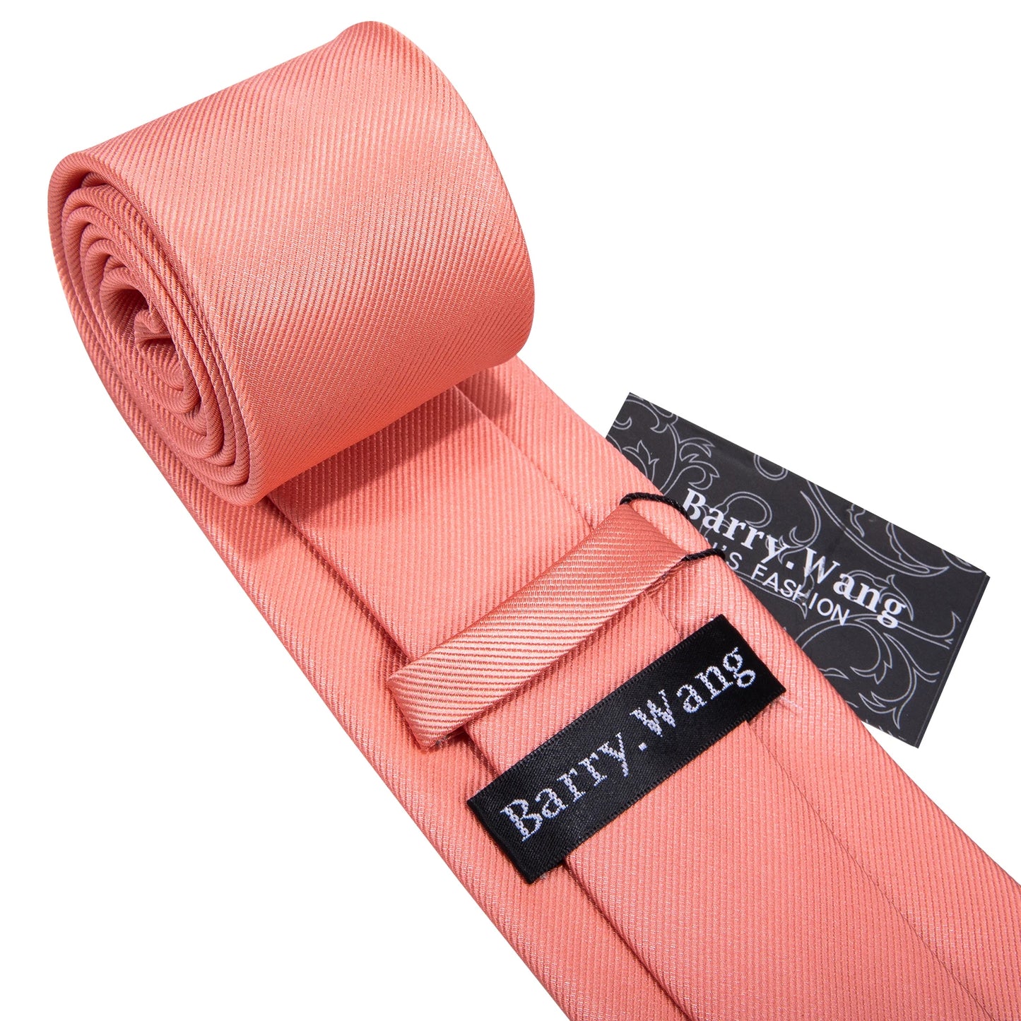 Designer Mens Tie Jacquard Necktie Pocket Square Cufflinks Set Coral Pink Solid for Male Men Wedding Busniess Party Ties Gift