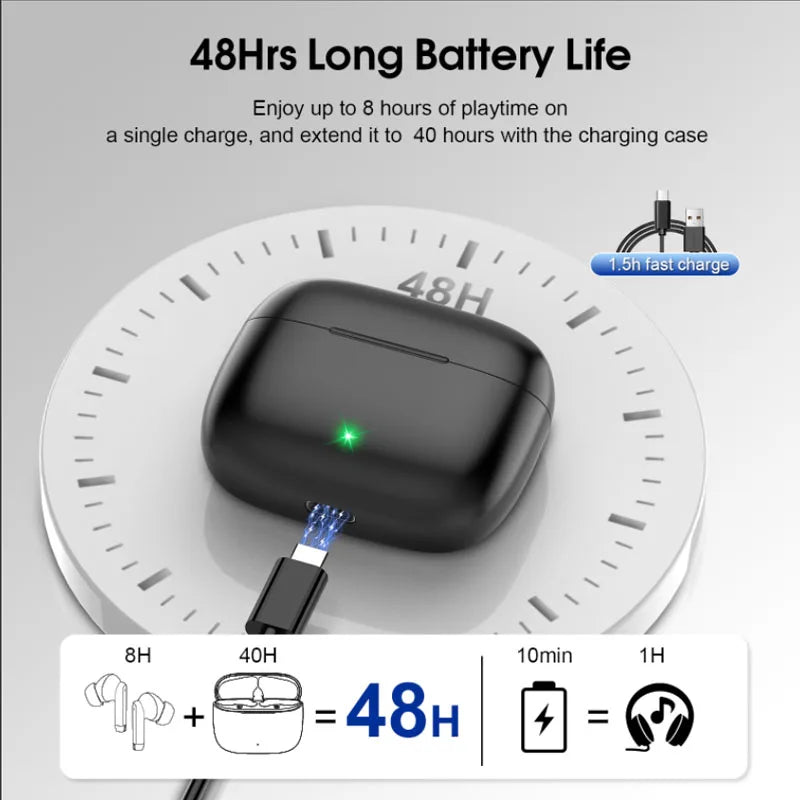 K66 Noise Cancelling Earbuds, 90% ANC Reduction, 14.2mm Hi-Res Sound, BT 5.3, IPX7 Waterproof, 48H Playtime