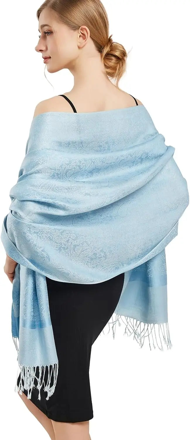 Silky Paisley Pashmina Shawl Scarf-Women's Soft Double-side Jacquard Pashminas Wrap for Evening Dress Travel Shawl