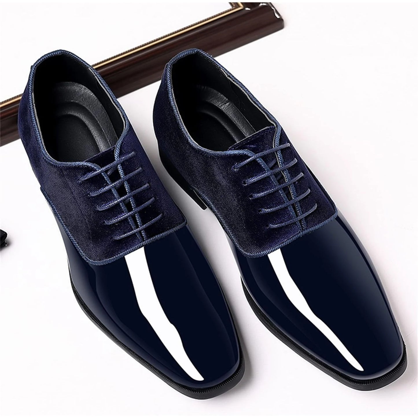 Men's Oxford Shoes High Gloss Low Top Square Toe Lace-Up Formal Suit Tuxedo Dress Shoes For Business Casual Shoe For Men
