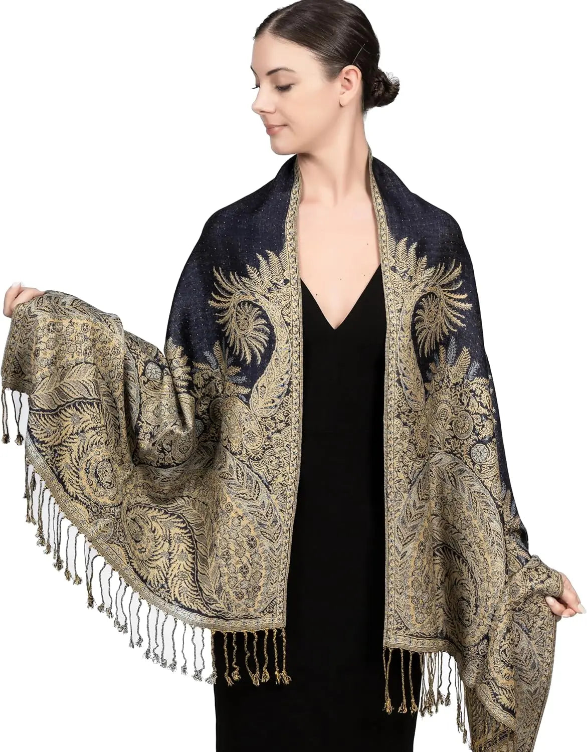 Reversible Paisley Pashmina Rave Scarf – Exotic Indian Shawls and Wraps for Evening Dresses, Festivals, All Seasons