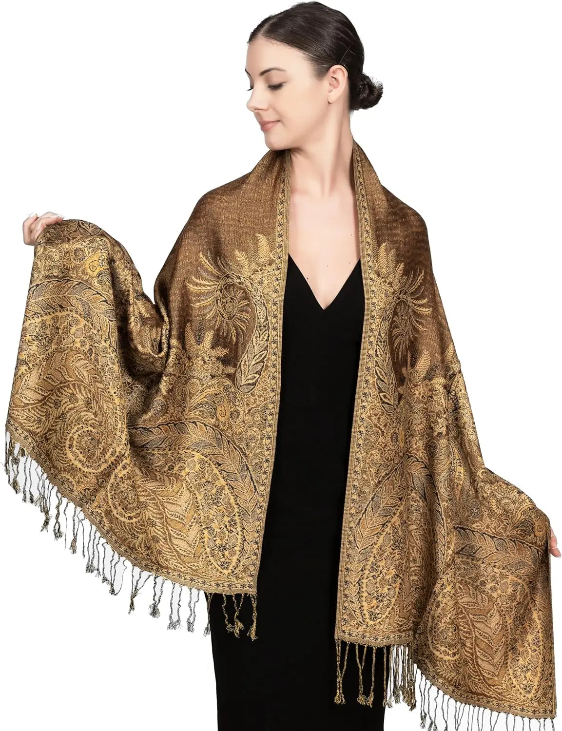 Reversible Paisley Pashmina Rave Scarf – Exotic Indian Shawls and Wraps for Evening Dresses, Festivals, All Seasons