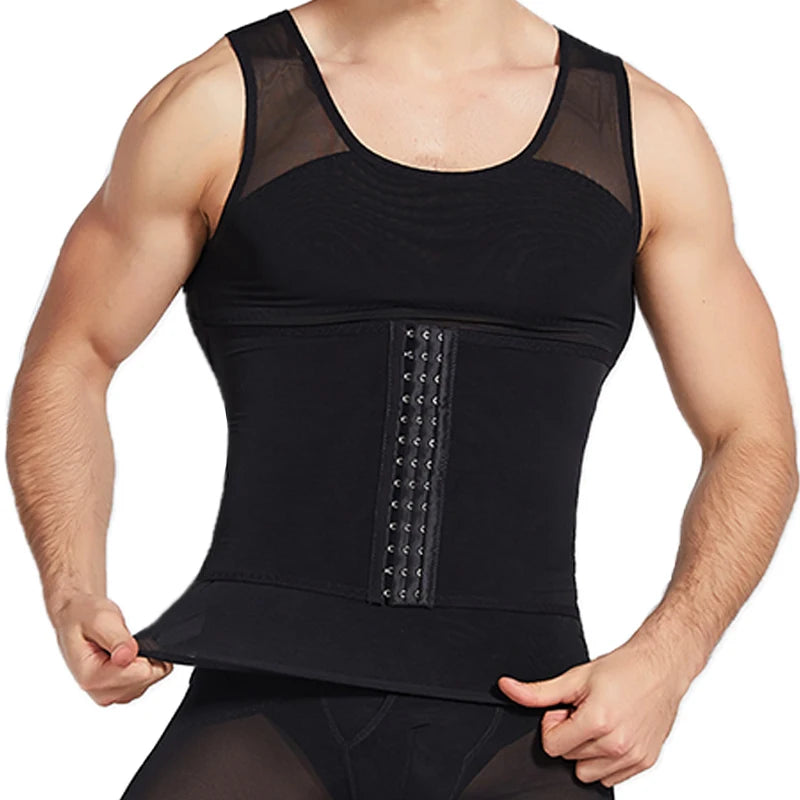 CXZD Waist Trainer Muscle Girdle Shirt Men Slimming Body Shaper Tummy Vest Mesh Chain Corset Correction Abdomen Tank Top
