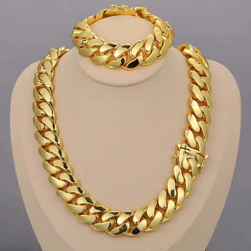 8-22mm Gold Color Stainless Steel  Cuban Miami Link Chain Necklaces for 18k Gold-plated Men (1PC)