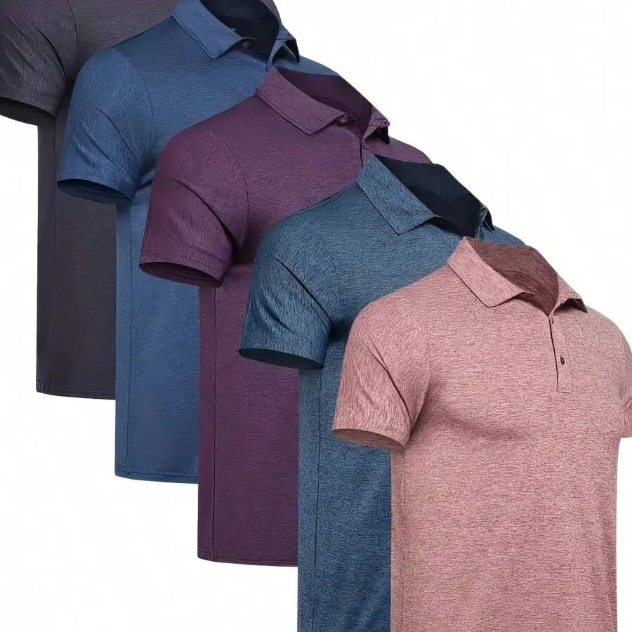 5pcs Mens Quick Dry Short Sleeve Shirt Breathable Performance Casual Workout Top