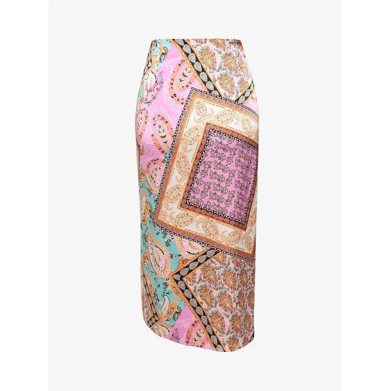 Women's Boho Skirt Asymmetrical Skirts Tied Floral Paisley Printed High Waist Ruched Skirts for Women