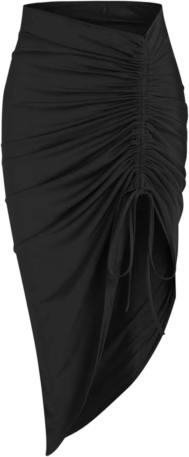 Women's Boho Skirt Asymmetrical Skirts Tied Floral Paisley Printed High Waist Ruched Skirts for Women