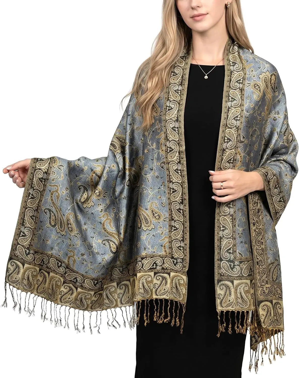 Reversible Paisley Pashmina Rave Scarf – Exotic Indian Shawls and Wraps for Evening Dresses, Festivals, All Seasons