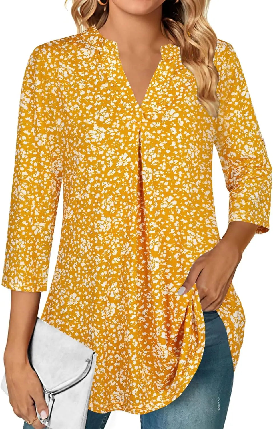 Women's Top Dressy Casual 3/4 Sleeve V Neck Chiffon Shirt Work Blouses
