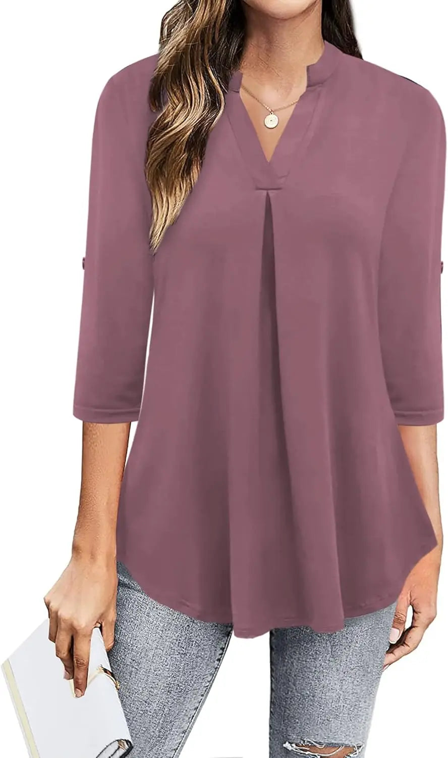 Women's Top Dressy Casual 3/4 Sleeve V Neck Chiffon Shirt Work Blouses