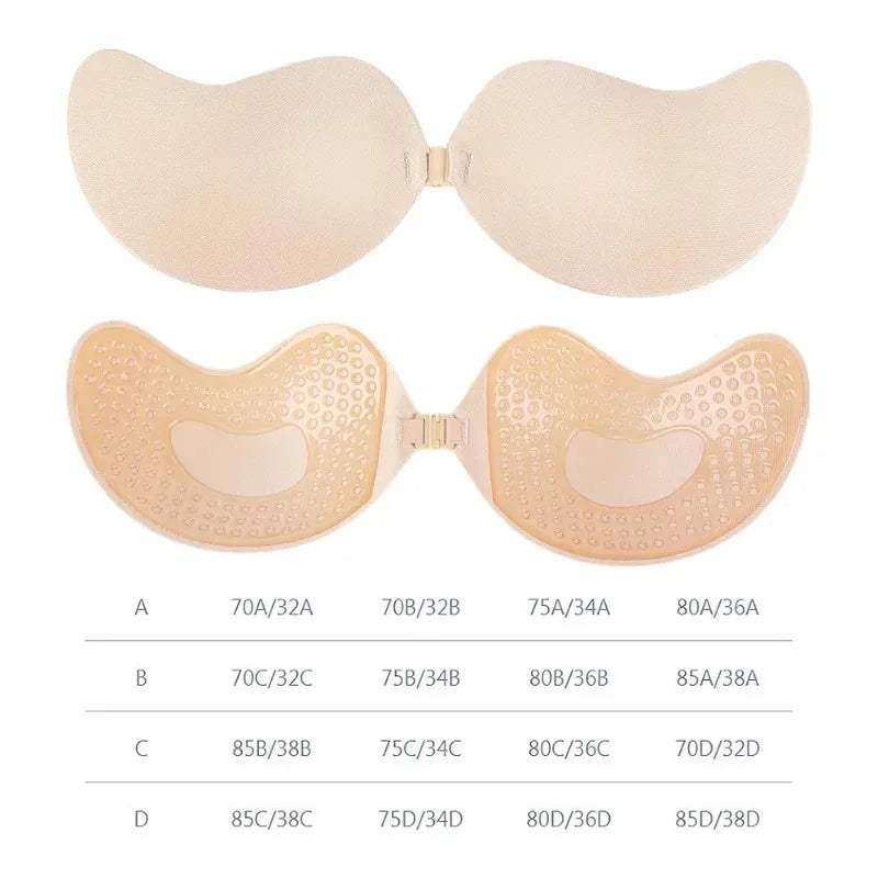 1/2pcsInvisible Women'S Push Up Bra, Backless And Strapless Bra, Front Placket Bra, Underwear, Silicone Self-Adhesive Breast Pad
