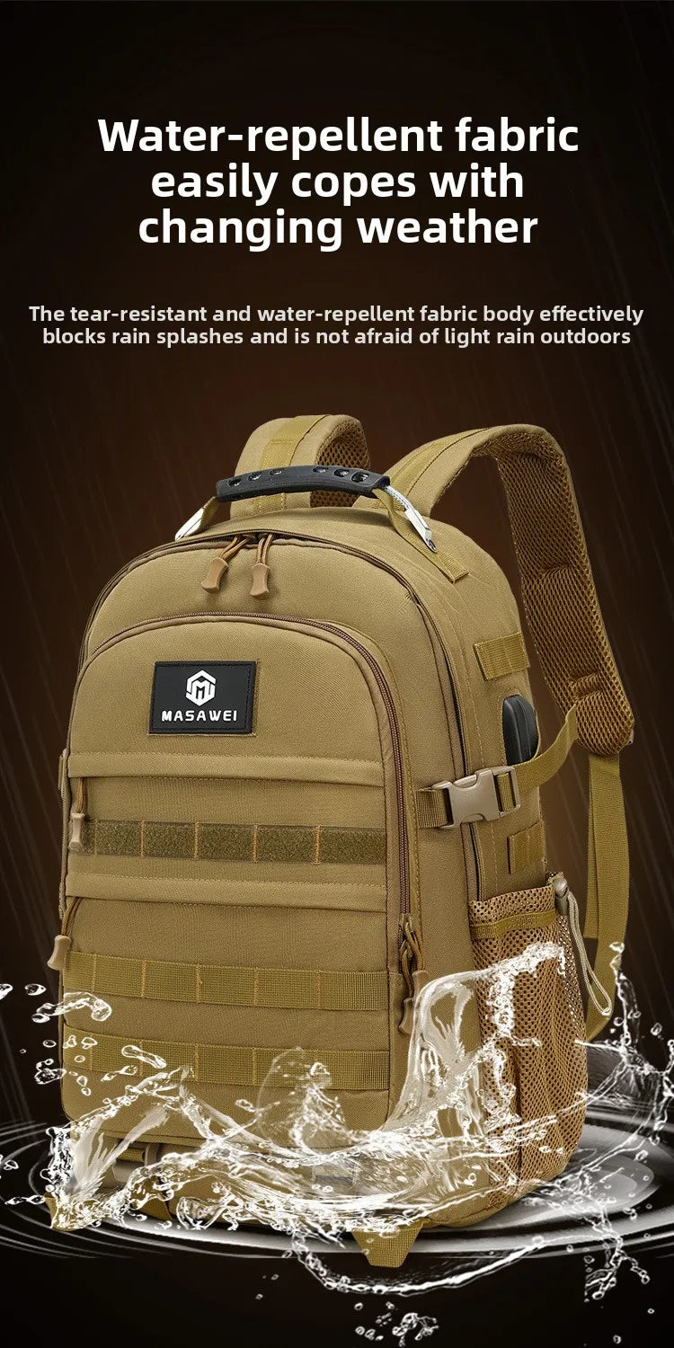 Nylon Tactical Unisex Sport Backpack Outdoor Travel Hiking Laptop Bag USB Charging Waterproof Large Capacity Backbag Men