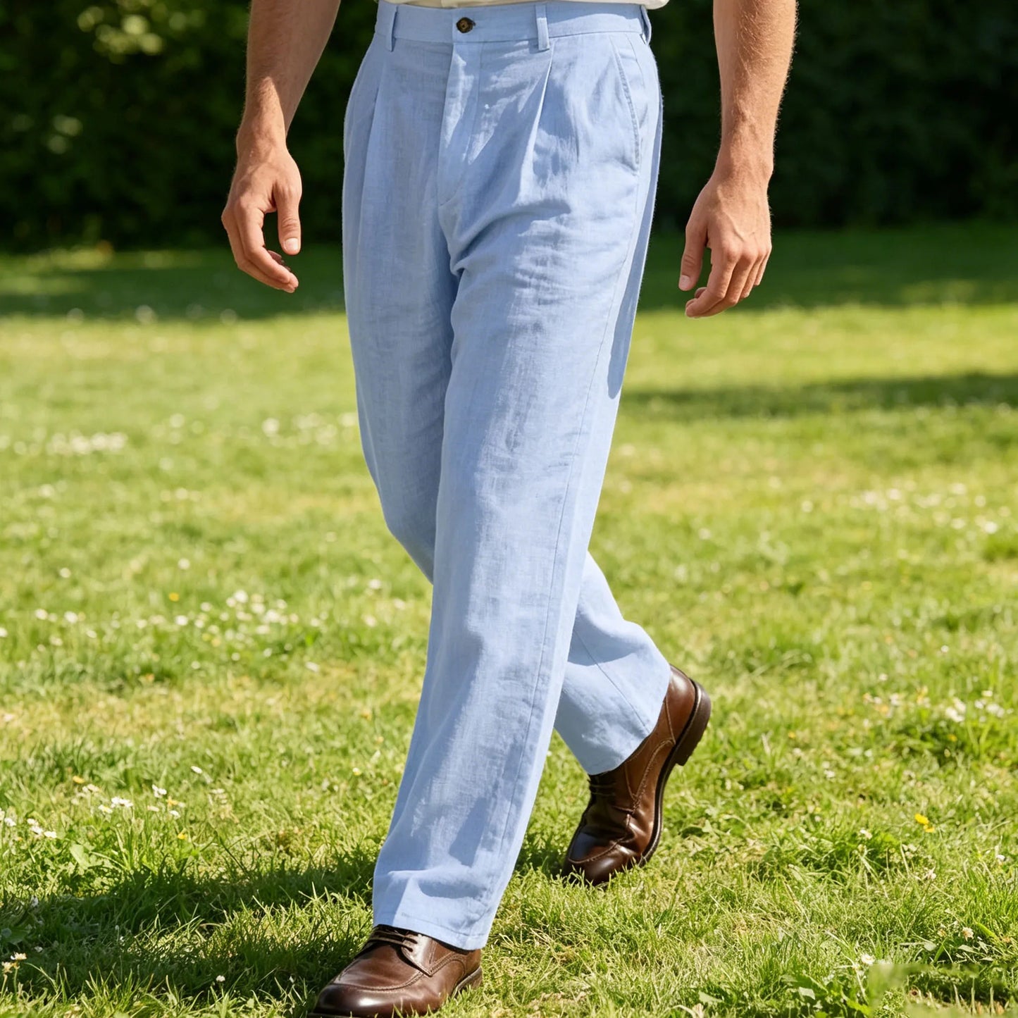Men's Linen Cotton Pants Classic Straight Fit Trousers Breathable Lightweight Stretch Waist Casual Cool Fabric For Summer Beach