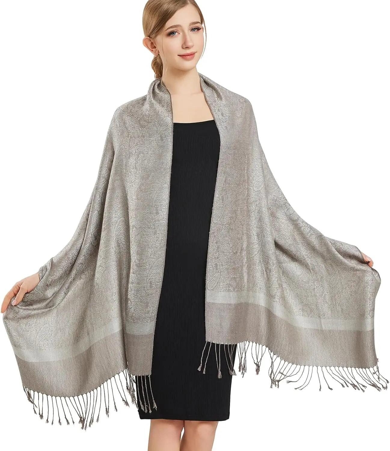 Silky Paisley Pashmina Shawl Scarf-Women's Soft Double-side Jacquard Pashminas Wrap for Evening Dress Travel Shawl