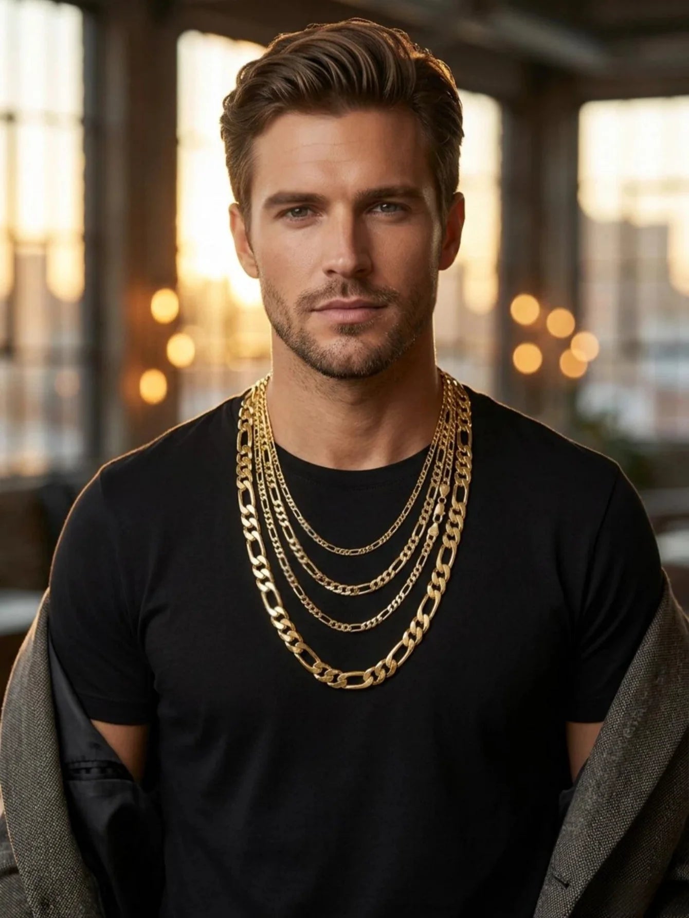 2.5-10mm Figaro Stainless Steel 14K Gold Plated Link Chain Necklace Fashion Women Men's Hip Hop Rock Jewelry