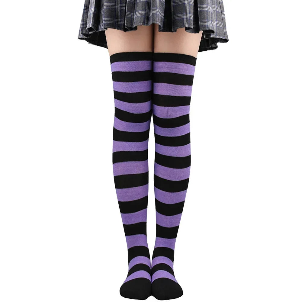 Womens Striped Thigh High Stockings Ladies Girls Black White pink Long Over Above Knee Socks femboy Cosplay Lolita Harajuku Y2k