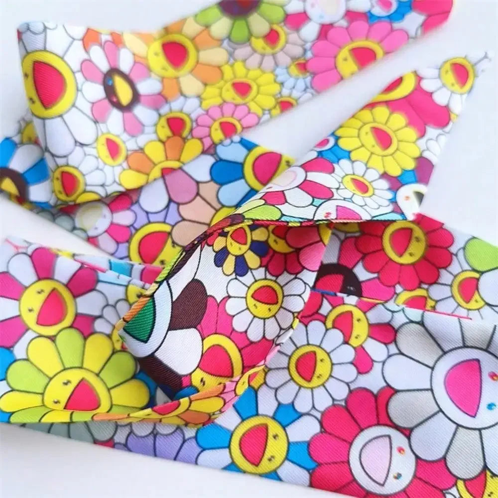 Versatile Long Skinny Silk Scarf for Women, Multiway Ribbon Tie as Bag Charm Hair Band Neck Scarf Belt, Elegant Print Gift