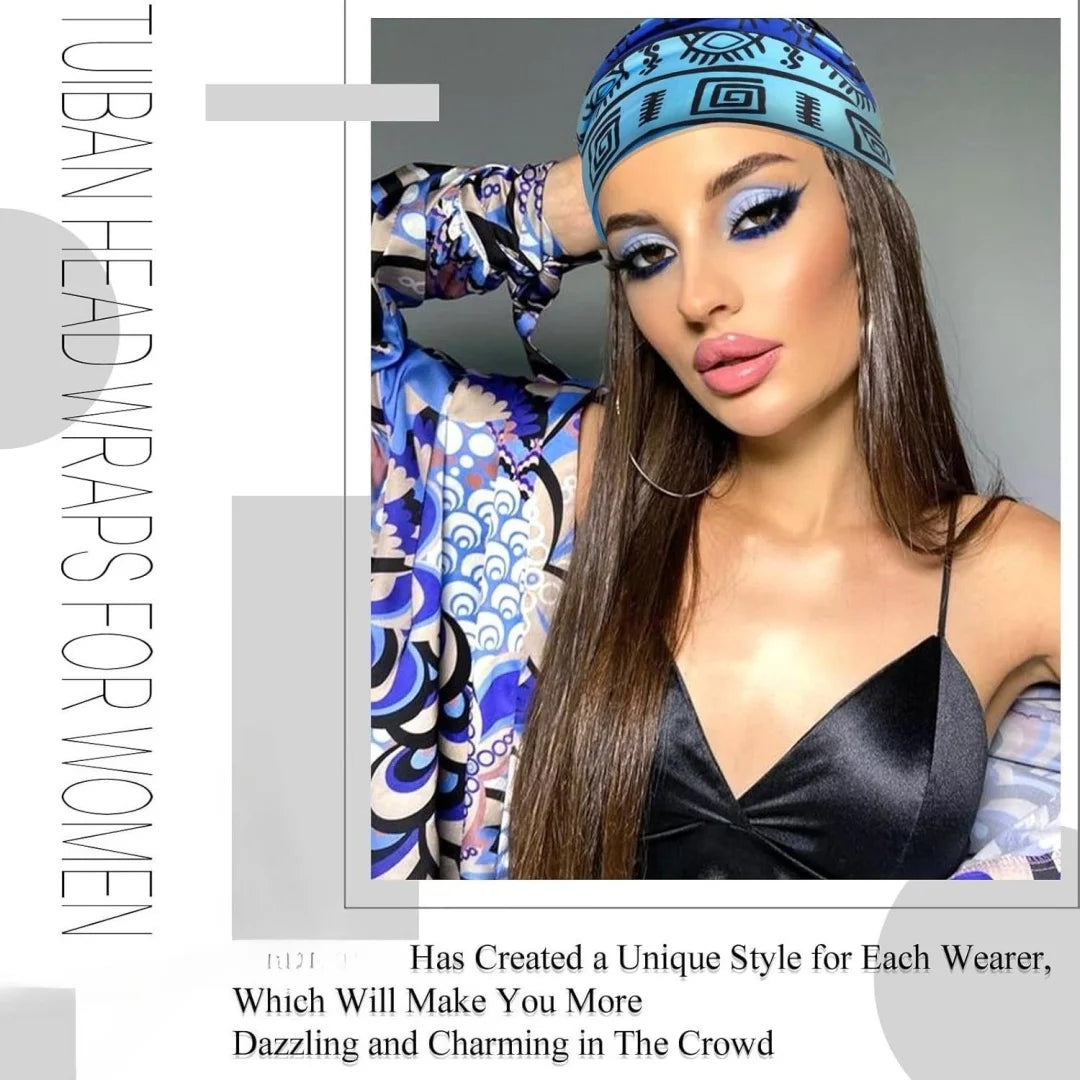 4 Pcs Women's Wide Boho Knotted Non-Slip Turban Headwraps - Stretchy Bandeau Hair Bands for Sports, Yoga, Workouts