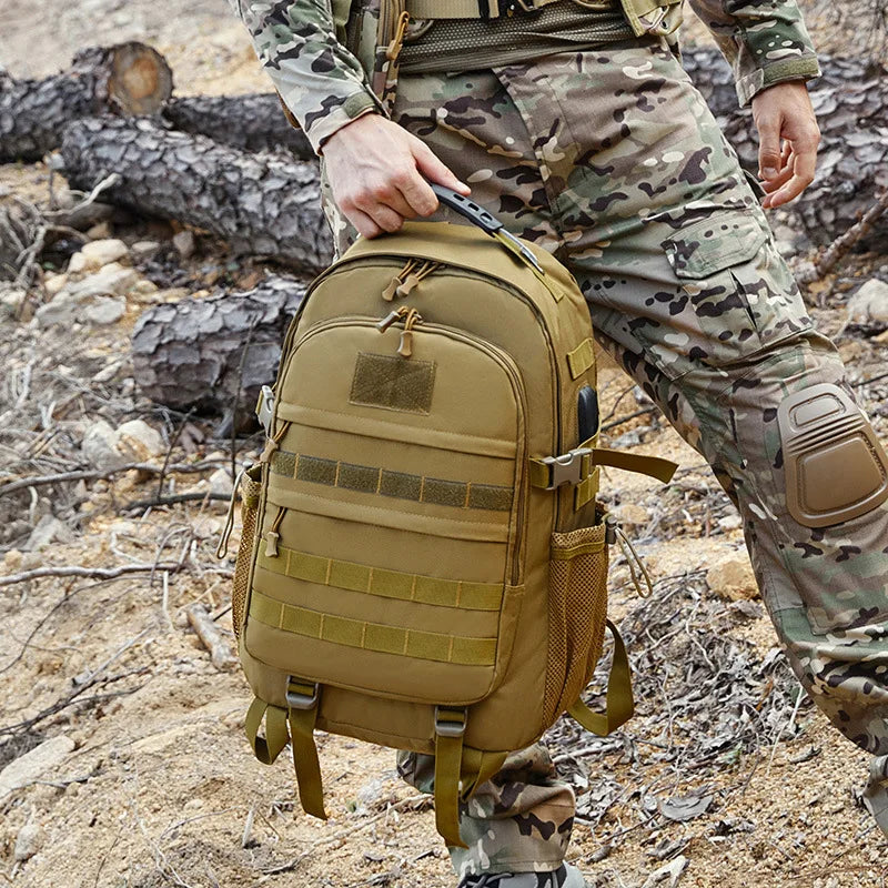 Nylon Tactical Unisex Sport Backpack Outdoor Travel Hiking Laptop Bag USB Charging Waterproof Large Capacity Backbag Men