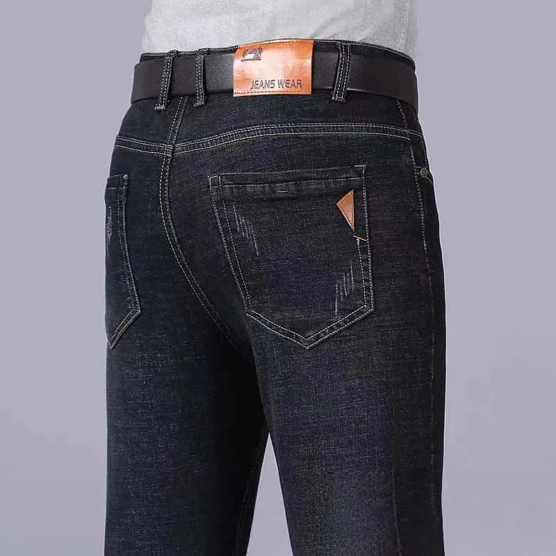 Spring Autumn Business Men Jeans Casual Straight Stretch Classic Black/ Sky Blue/ Grey Work Denim Trousers Brand Clothing