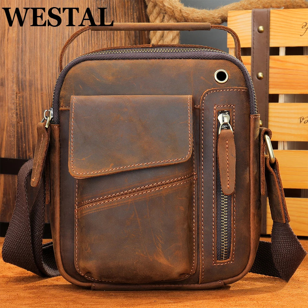 WESTAL Crazy Horse Leather Shoulder Bags for Men Crossbody Bags Purse My Order USB Charging Messenger Bags Leather Handbags Man