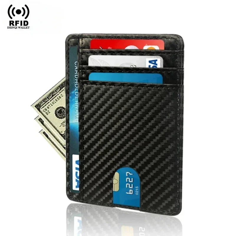 RFID Blocking Wallet Men ID Credit Card Holders Pu Leather Carbon Fiber