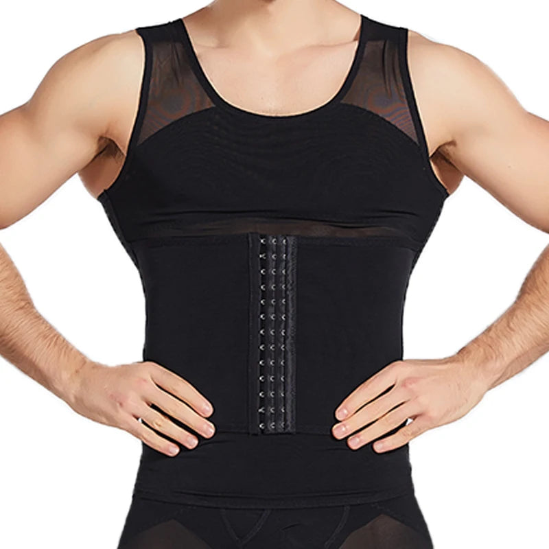 CXZD Waist Trainer Muscle Girdle Shirt Men Slimming Body Shaper Tummy Vest Mesh Chain Corset Correction Abdomen Tank Top