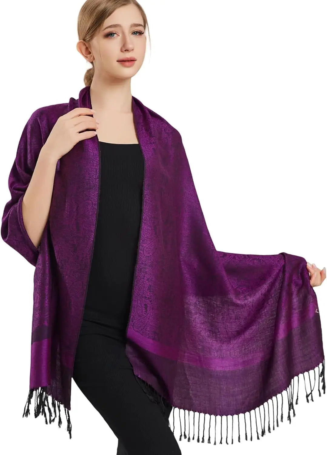 Silky Paisley Pashmina Shawl Scarf-Women's Soft Double-side Jacquard Pashminas Wrap for Evening Dress Travel Shawl