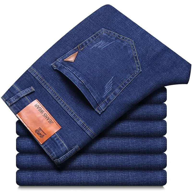 Spring Autumn Business Men Jeans Casual Straight Stretch Classic Black/ Sky Blue/ Grey Work Denim Trousers Brand Clothing