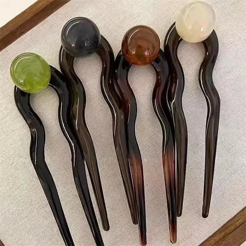 Fashion Colored Pearl U-Shaped Hair Sticks/ Hairpin Hair Fork Bun Acrylic Hair Clip