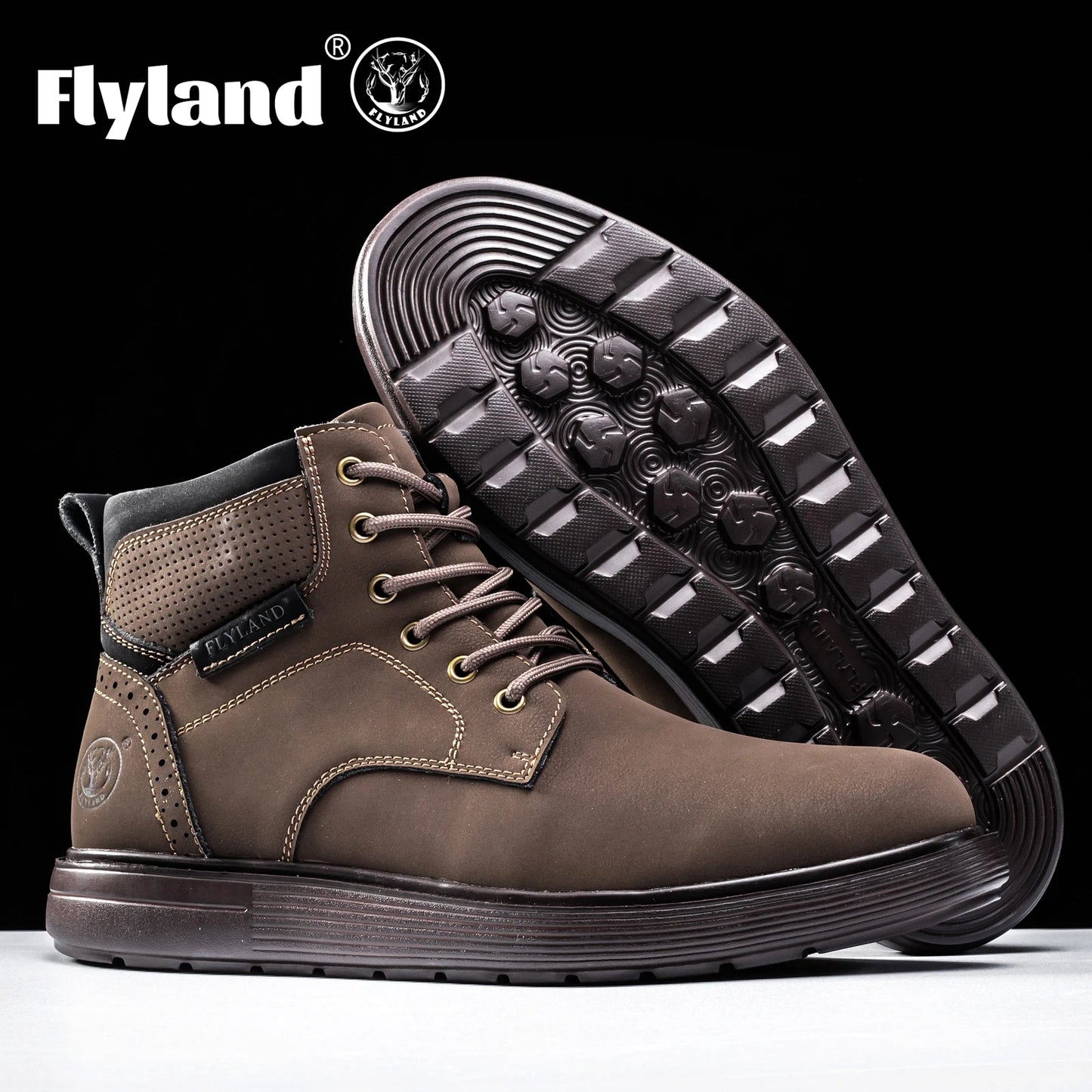 FLYLAND Men's Fashion Vintage Classical Genuine Leather Handmade Chukka Boots Daily Casual Work Office Shoes