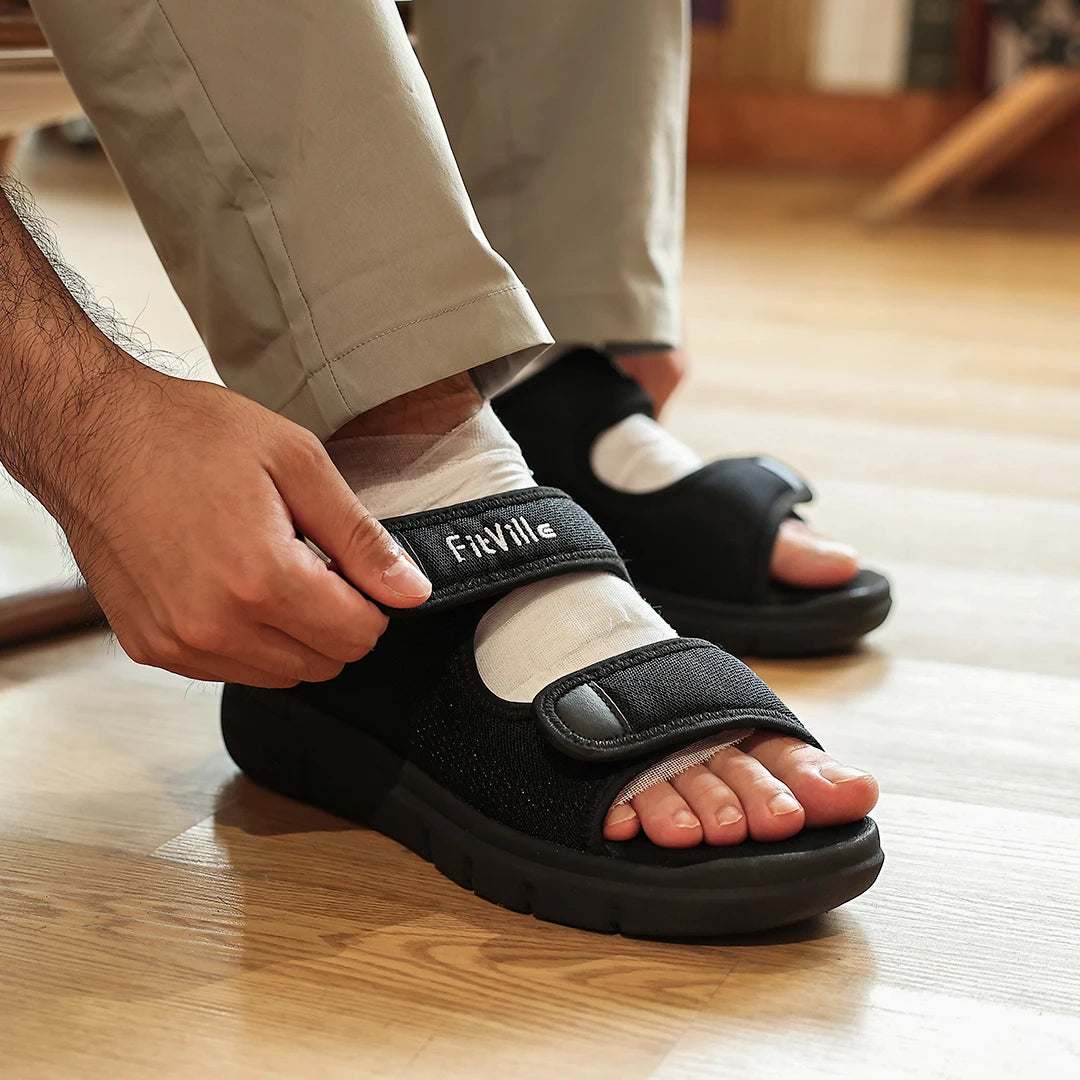 FitVille Men'S Sandals Summer Flat Shoes Widened Elderly Casual Shoe Breathable Lightweight For Plantar Fasciitis Pain Relief